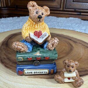Vintage Boyds Bears Love Sonnets Bearware Pottery Ceramic 2pc Treasure Box